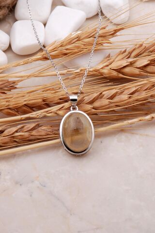 Akik Taşlı Rodyumlu Gümüş Kolye 7448