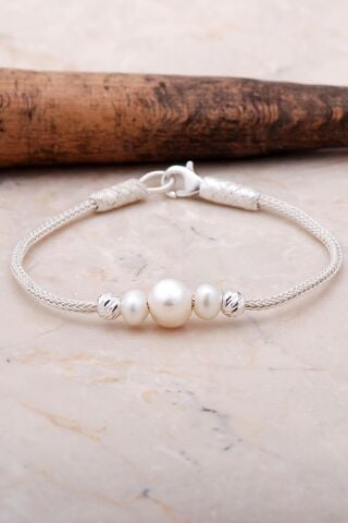 Dorissa İnci Taşlı Kazaziye İşlemeli Gümüş Bileklik 3542