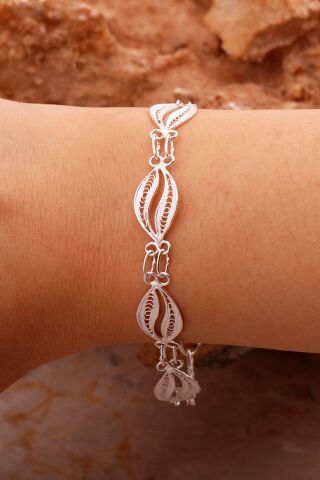 Telkari İşlemeli Elişi Gümüş Bileklik 4407