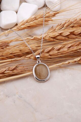 Akik Taşlı Rodyumlu Gümüş Kolye 7449