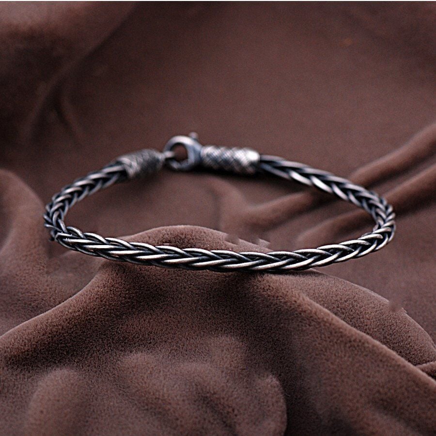 Kazaziye El Sarması Oksitli  Gümüş Bileklik 2069