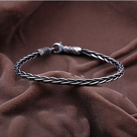 Kazaziye El Sarması Oksitli  Gümüş Bileklik 2069