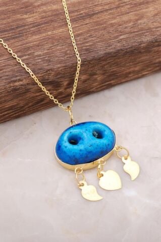 Süryani Nazar Boncuğu Altın Yaldızlı Gümüş Kolye 1279