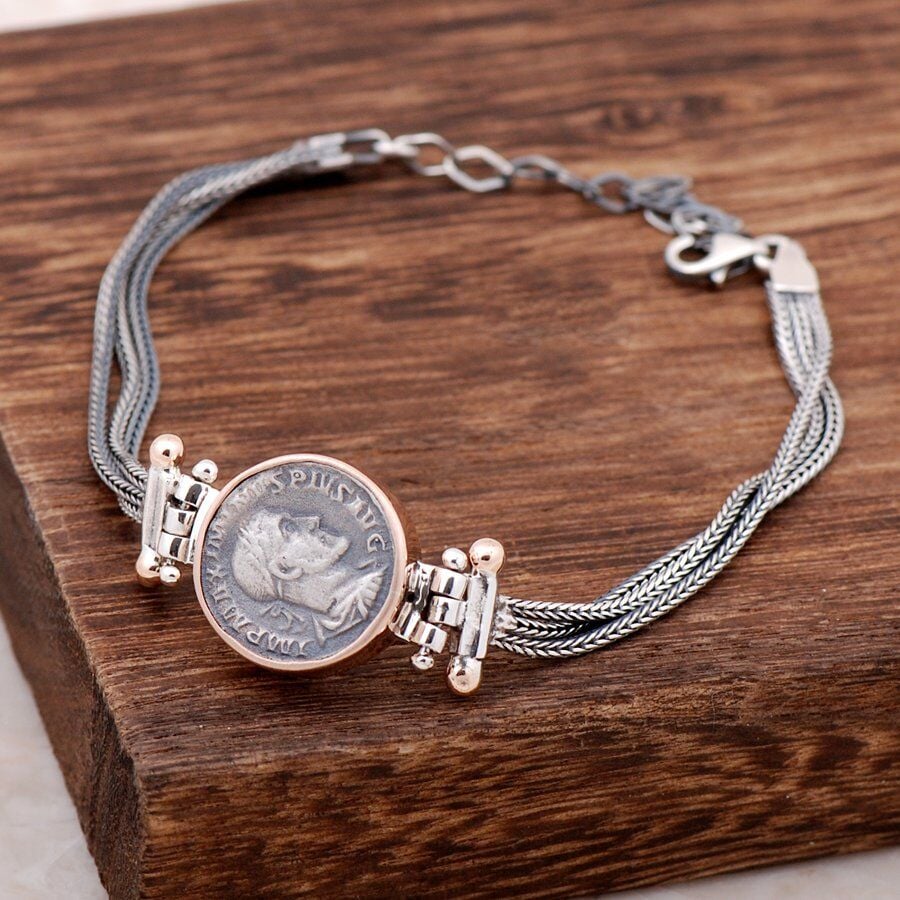 Antik Para Tasarımlı Elişi Gümüş Bileklik 2298