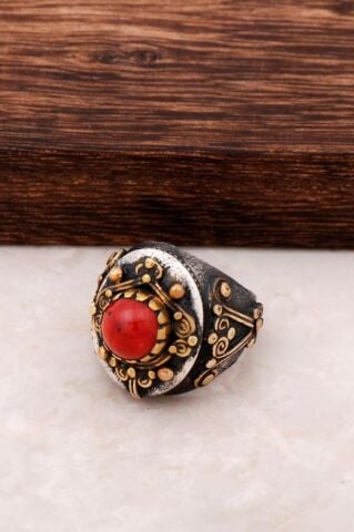 Mercan Taşlı Otantik Rose Gümüş Yüzük 199