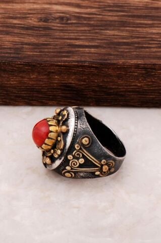 Mercan Taşlı Otantik Rose Gümüş Yüzük 199