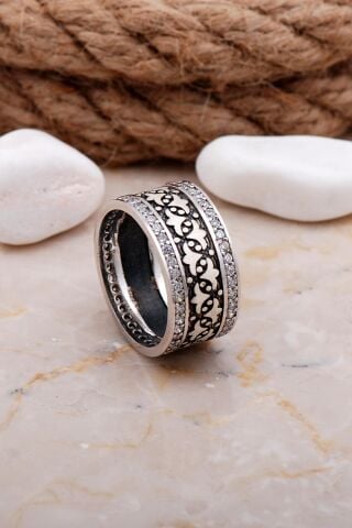 Tasarım Elişi Taşlı Gümüş Kadın Alyans 33