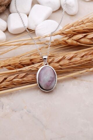 Ametist Taşlı Rodyumlu Gümüş Kolye 7450