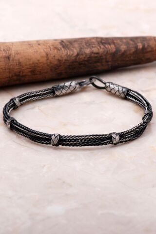 Kazaziye El Sarması Oksitli Gümüş Bileklik 2071