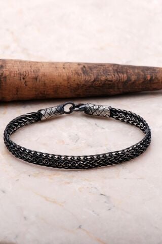 Kazaziye İşlemeli Tasarım Erkek Gümüş Bileklik 3545