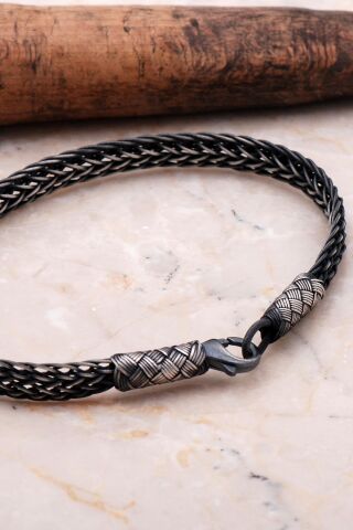 Kazaziye İşlemeli Tasarım Erkek Gümüş Bileklik 3545