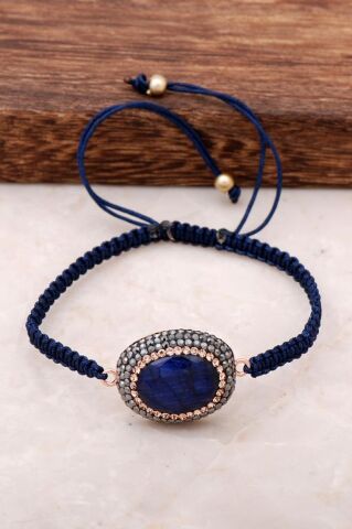 Safir Taşlı Rose Gümüş Makrome Bileklik 2995