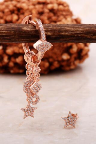 Yıldız Rose Gümüş Kombin Şans Küpe 5461