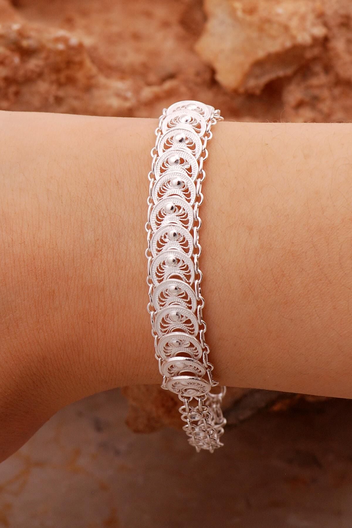 Balık Sırtı Telkari İşlemeli Elişi Gümüş Bileklik 4412