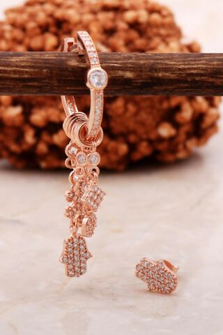 Bereket Eli Rose Gümüş Kombin Şans Küpe 5463