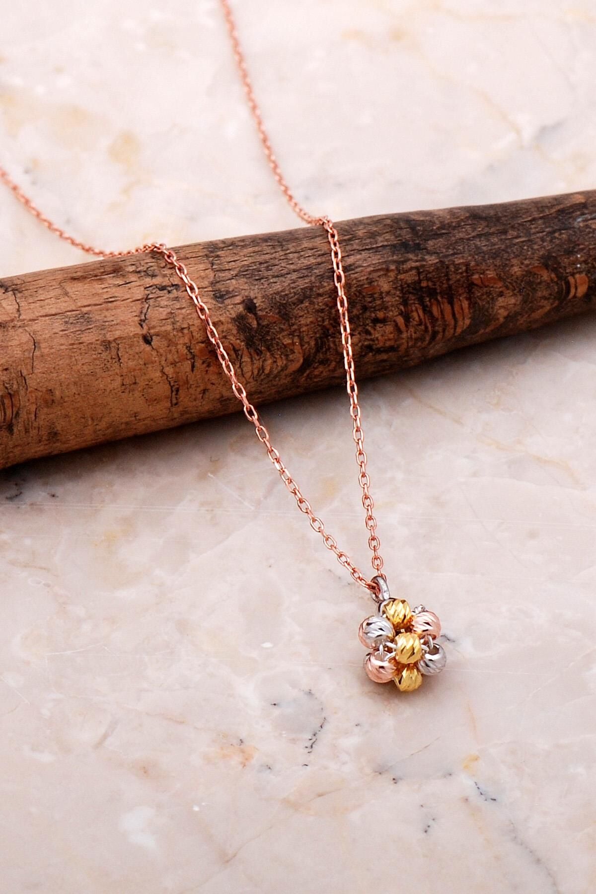 Dorika Altın Yaldızlı Rose 925 Ayar Gümüş Kolye 7054