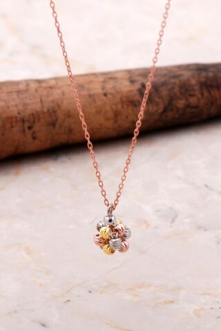 Dorika Altın Yaldızlı Rose 925 Ayar Gümüş Kolye 7054
