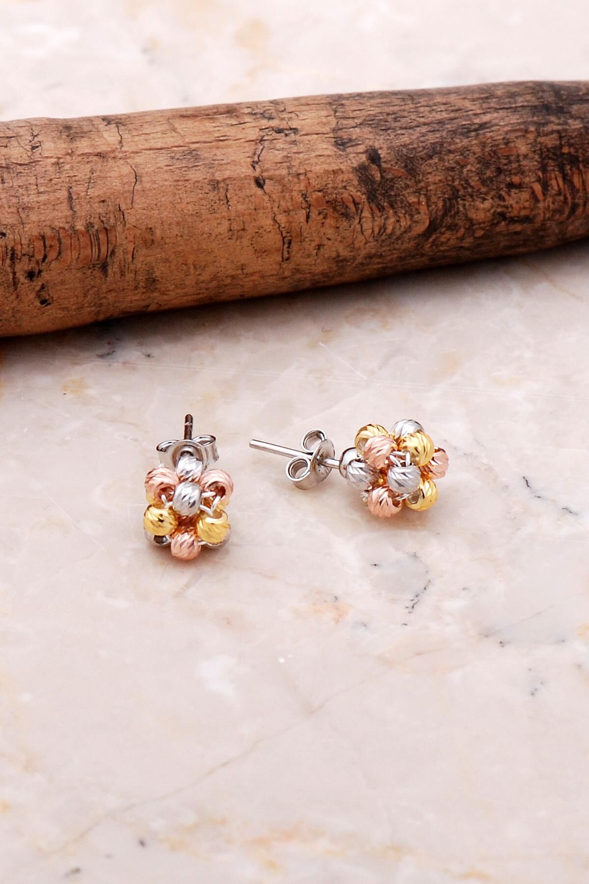 Dorissa Altın Yaldızlı Rose Gümüş Küpe 5147