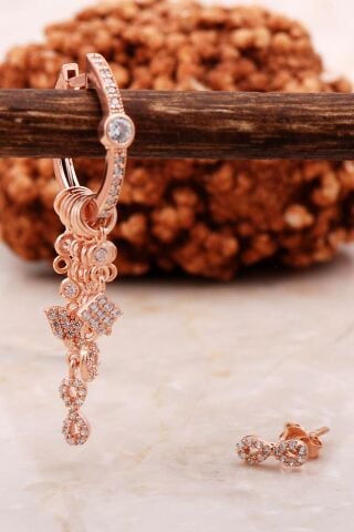 Sonsuzluk Rose Gümüş Kombin Şans Küpe 5464