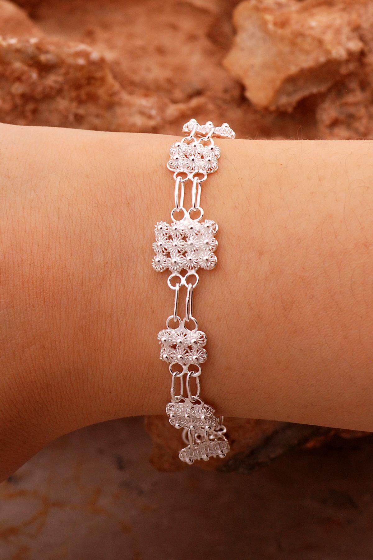 Telkari İşlemeli Elişi Gümüş Bileklik 4413