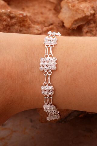 Telkari İşlemeli Elişi Gümüş Bileklik 4413