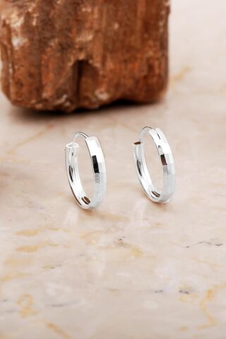 17 Mm Parlak Gümüş Halka Küpe 7051