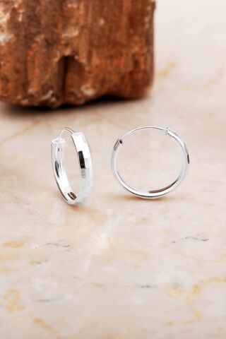 17 Mm Parlak Gümüş Halka Küpe 7051