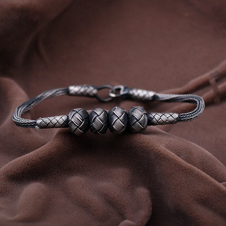 Kazaziye El Sarması Oksitli Gümüş Bileklik  2075