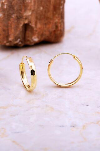 17 Mm Parlak Altın Yaldızlı Gümüş Halka Küpe 7052