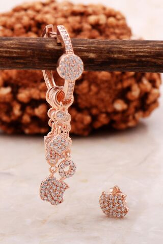 Elma Rose Gümüş Kombin Şans Küpe 5466