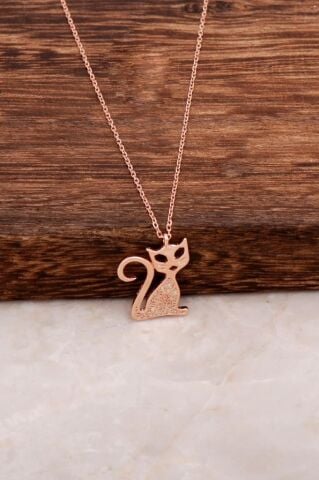 Kedi Tasarım Gümüş Kolye 6513