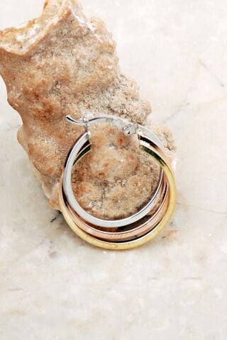 30 Mm Üç Renkli Tasarım Gümüş Halka Küpe 7053