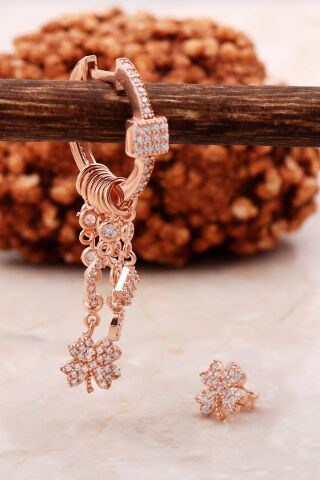 Yonca Rose Gümüş Kombin Şans Küpe 5468