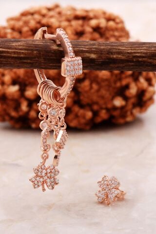 Yonca Rose Gümüş Kombin Şans Küpe 5468