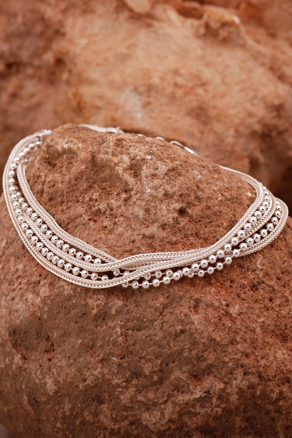 Hasır Elişi Tasarım Gümüş Bileklik 4419