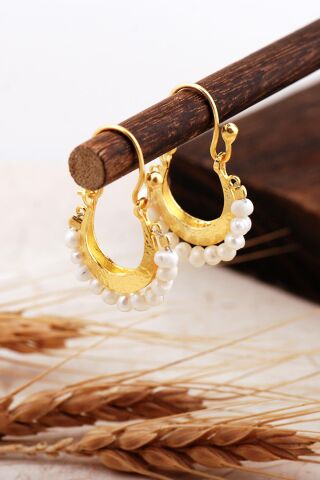 Dizgi Taşlı Altın Kaplama Gümüş Küpe