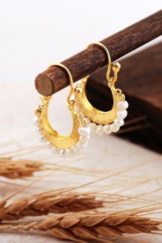 Dizgi Taşlı Altın Kaplama Gümüş Küpe