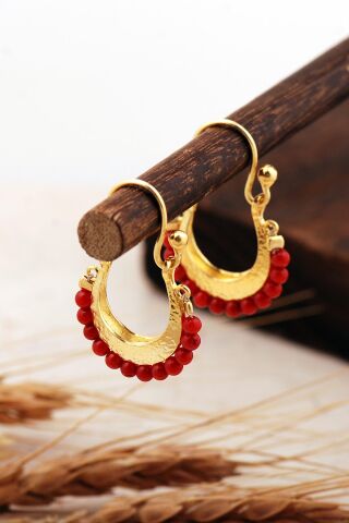 Dizgi Taşlı Altın Kaplama Gümüş Küpe