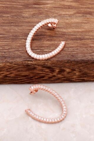 Zirkon Taşlı Su Yolu Ros Gümüş Küpe 1950