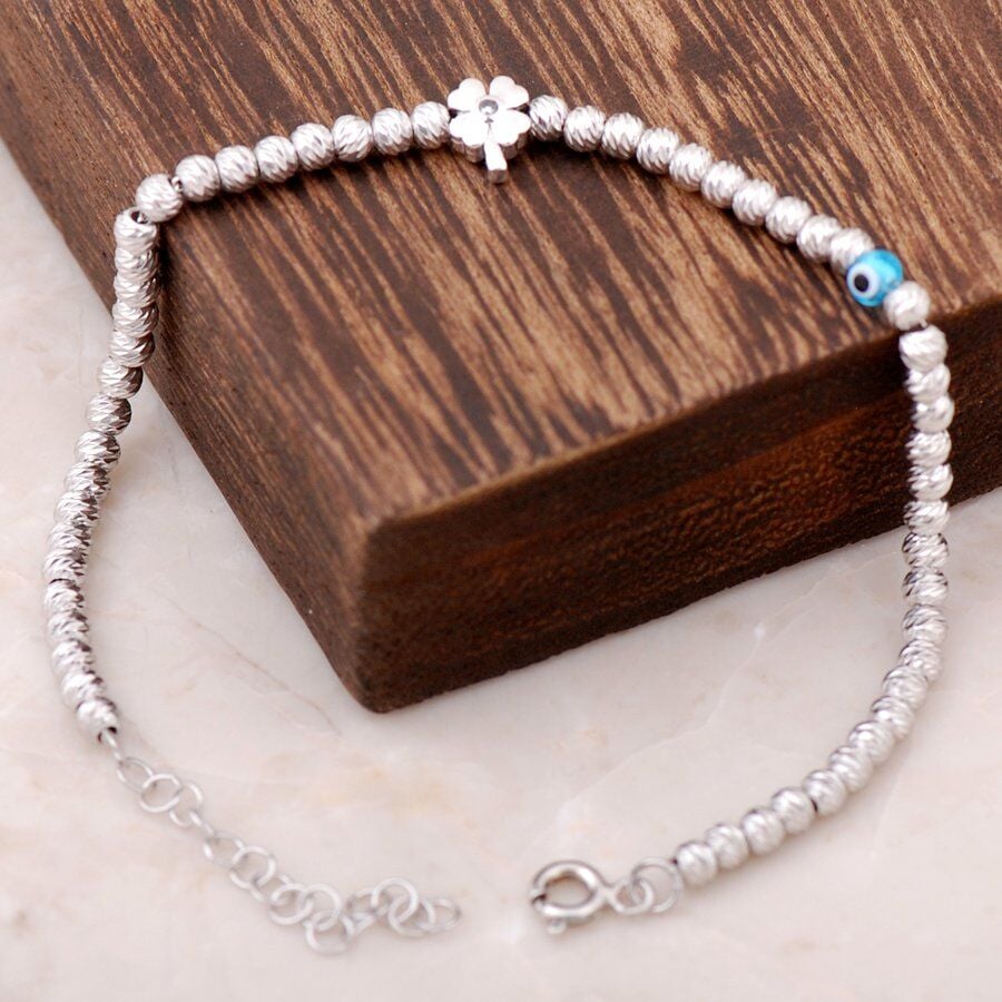 Dorika Yonca Tasarımlı Rodyumlu 925 Ayar Gümüş Bileklik 2283