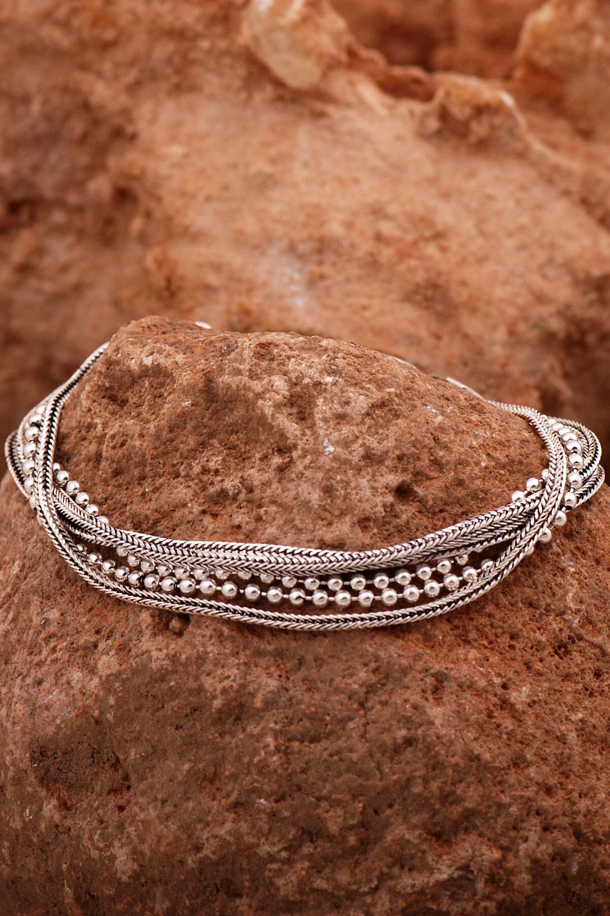 Hasır Elişi Tasarım Gümüş Bileklik 4420