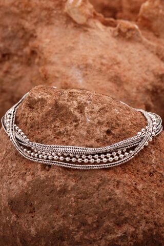 Hasır Elişi Tasarım Gümüş Bileklik 4420