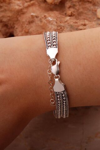 Hasır Elişi Tasarım Gümüş Bileklik 4420