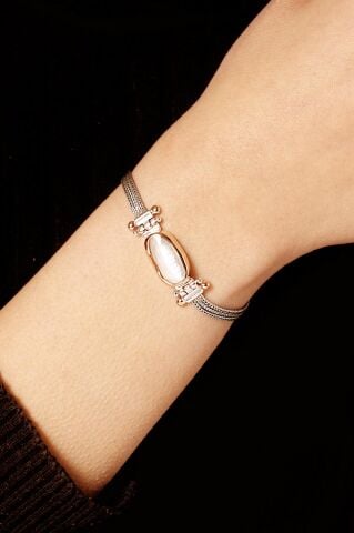 İnci Taşlı Elişi Sarma Gümüş Bileklik 2309