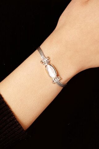 İnci Taşlı Elişi Sarma Gümüş Bileklik 2309