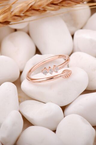 Yaprak Tasarım Rose İnce Gümüş Yüzük 3305