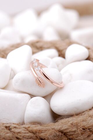 Yaprak Tasarım Rose İnce Gümüş Yüzük 3305