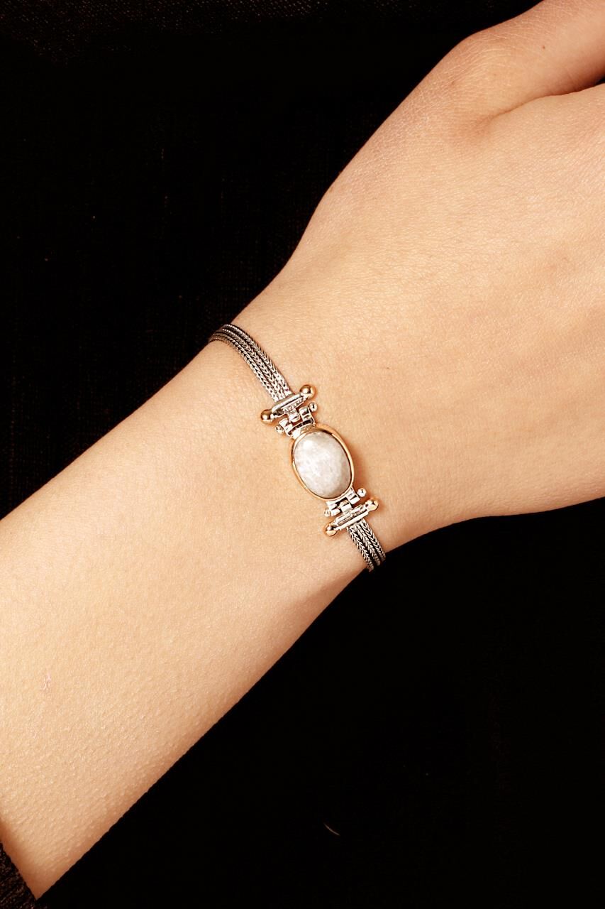 Ay Taşlı Elişi Sarma Gümüş Tasarım Bileklik 2310