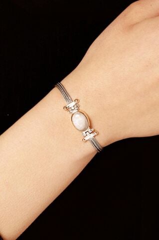 Ay Taşlı Elişi Sarma Gümüş Tasarım Bileklik 2310