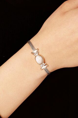 Ay Taşlı Elişi Sarma Gümüş Tasarım Bileklik 2310